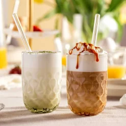 Caramel Macchiato Gläser GOCCE mit Glastrinkhalm 4-teilig